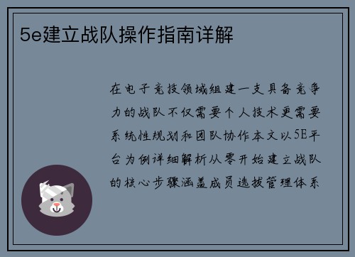 5e建立战队操作指南详解